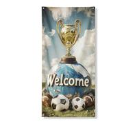 Banner decorativo per porta di benvenuto, design a tema trofeo della Coppa del Mondo, celebrazione sportiva, decorazione per interni ed esterni, forniture per feste di festival, 91 x 182