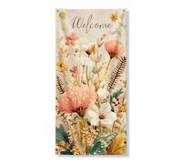 Banner decorativo per porta di benvenuto floreale, elegante decorazione botanica per porta d'ingresso, decorazione primaverile stagionale da appendere all'aperto, 91 x 182 cm
