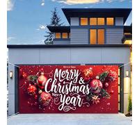 Banner decorativo per porta di Natale, rosso con il nostro enorme striscione di Natale da 188,97 x 82,67 pollici, porta un'atmosfera festosa nel tuo garage!(C,A)