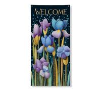 Banner decorativo per porta floreale, elegante cartello di benvenuto con piante di iris, decorazione per interni ed esterni, decorazione per la casa 91 x 182 cm