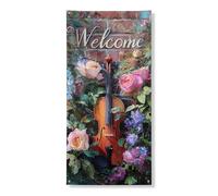 Banner decorativo per porta floreale, elegante design a forma di vite di rosa, decorazione per porta d'ingresso, per interni ed esterni, forniture primaverili per le vacanze, 91 x 183 cm