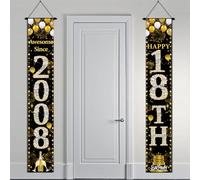 Banner decorativo per porta per 18° compleanno, 2 pezzi, nero e oro, Happy 18th Birthday Awesome Since 2008, striscioni per portico per 18 anni, ragazzi e ragazze, sfondo, forniture decorative (1,8 x