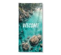 Banner decorativo per porta scenica di benvenuto, fiume sereno e rocce, decorazione per porta d'ingresso, per interni ed esterni, forniture per vacanze primaverili 91 x 183 cm