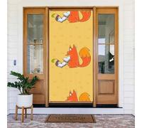 Banner decorato con semi di girasole e volpi. Striscione stampato per porta, da appendere alla parete per feste