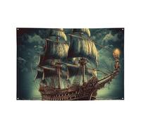 Banner Decorazione per feste di buon compleanno Banner personalizzato con occhielli in ottone Nautico Vintage Vela Pirata Nave Banner Party Sfondo Yard Banner Cartello Sfondo per decorazioni interne