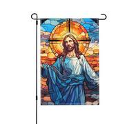 Banner Di Benvenuto 30X45Cm Jesus Christ Cross Religious Stained Glass Style Bandiera Di Natale Bifacciale Bandiera Da Cortile Per Vacanze, Giardino, Tutte Le Stagioni