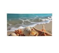 Banner di benvenuto Bandiera per feste Fotografia Sfondo Banner Seashells Stella marina sulla spiaggia Segnale Puntelli per Foto Banner per Recinzione Compleanno Giardino Forniture per Feste