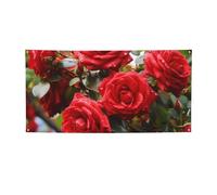 Banner di benvenuto Bandiera per feste Sfondo Fotografia Sfondo Banner Rose Rosse Cespuglio in Giardino Cartello Puntelli per Foto Banner per Recinzione Compleanno Giardino Forniture per Feste