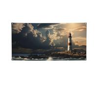 Banner di benvenuto Bandiera per feste Sfondo Fotografia Sfondo Banner Vecchio Faro in riva al Mare Segnale Fotografico Puntelli Banner per Recinzione Compleanno Giardino Forniture per Feste