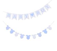 Banner di Benvenuto Bebè 2 Pezzi in Carta Blu a Quadretti | Decorazione Elegante per Festa e Arrivo del Ragazzo Ragazza, Facile da Appendere e Rimuovere, Tema Tenero
