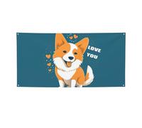 Banner di benvenuto Corgi I Love You Bandiera Fotografia Sfondo Bandiera Decorazioni Festa di Compleanno Decorazione da Parete Segnale Foto Puntelli Bandiera Banner per Recinzione Giardino Decorazione