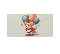 Banner di benvenuto Corgi Portare un Palloncino Festa Bandiera Fotografia Sfondo Bandiera Decorazioni Festa di Compleanno Decorazione da Parete Segnale Puntelli Foto Bandiera Banner per Recinzione