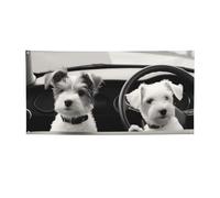 Banner di benvenuto Due cuccioli che guidano bandiera festa fotografia sfondo bandiera decorazioni festa di compleanno decorazione da parete segno puntelli foto bandiera banner per recinzione giardino