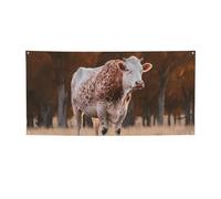 Banner di benvenuto Mucca in piedi nel campo Bandiera del partito Fotografia Sfondo Bandiera Decorazioni Festa di compleanno Decorazione della parete Segno Puntelli Foto Bandiera Banner per recinzione