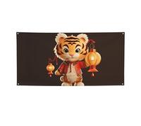 Banner di benvenuto Una tigre che tiene una lanterna Bandiera per feste Fotografia Sfondo Bandiera Decorazioni Festa di Compleanno Decorazione da parete Segnale Puntelli Foto Bandiera Banner per