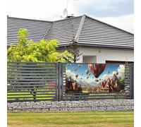 Banner di buon compleanno cartello decorazione per feste sfondo benvenuto bandiera da appendere mongolfiera che vola sopra il tetto Banner grandi banner per vacanze all'aperto sfondo decorazioni di