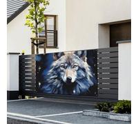 Banner di buon compleanno cartello decorazione per feste sfondo benvenuto bandiera da appendere testa di lupo su sfondo blu Banner grandi banner per vacanze all'aperto sfondo decorazioni di buon