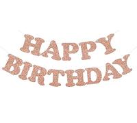 Banner di buon compleanno in oro rosa, non fai da te, striscione per feste di compleanno glitterato oro rosa, pre-infilato, ghirlanda di compleanno in oro rosa, pronta all'uso, decorazioni e
