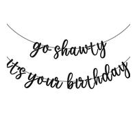 Banner di buon compleanno, nero glitter Go Shawty It's Your Birthday Banner, Happy BTD Bunting Banner per uomo donna compleanno foto prop rap hip hop tema segno forniture per feste decorazioni per