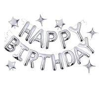 Banner di compleanno (3D argento) palloncini in lamina di mylar di buon compleanno, 23 decorazioni per feste di compleanno con 6 palloncini a stella extra brillanti per bambini, ragazzi, uomini,
