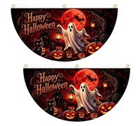 Banner di Halloween 2 Pezzi Festoni a Ventaglio Semicircolari Bifacciali | Striscioni da Esterno di Halloween per Casa Garage Portico Balcone Terrazza Giardino Ingresso Parete Interno