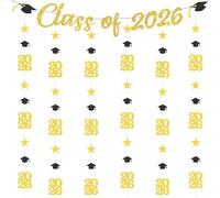 Banner di laurea classe 2026 - 7 pezzi nero oro congratulazioni lasciati 2026 decorazioni Grad Banner numero 2026 ghirlande per lui e lei ragazzi ragazze High School College Party Decor oro glitter