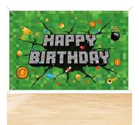 Banner di Sfondo di Buon Compleanno, 150x100 cm Decorazione per Sfondo Festa Pixel Videogiochi Striscione Gioco Accessori Foto Bambini e Adulti Forniture Decorazioni per Feste Compleanno