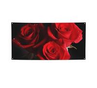 Banner e cartelli con rose rosse per esterni e interni, decorazione per feste, striscione personalizzato con occhielli sfondo di compleanno cartello poster sfondo fotografico per eventi di nozze
