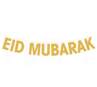 Banner Eid Mubarak, oro, a base di glitter, ghirlanda, bandierine, sfondi per foto, decorazioni di sfondo. (oro)