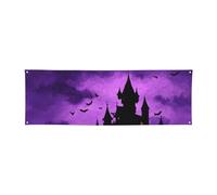 Banner Flag 180x60 CM Personalizzato Grandi Segni Da Appendere Alla Parete Sfondo Castello di Halloween Cielo Viola Banner Indoor Outdoor Arazzo Wall Art Banner per Business Festa di Compleanno