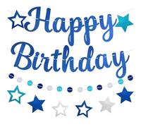 Banner Ghirlanda Happy Birthday,Happy Birthday Ghirlanda,Festone Scritta Happy Birthday,Happy Birthday Banner con Decorazioni a Stella Blu,Decorazione per Feste di Compleanno di Adulti e Bambini