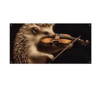 Banner grande per feste con riccio e violino, 120 x 60 cm, da appendere alla parete, per feste di compleanno, per esterni e interni, decorazione per feste