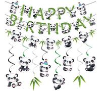 Banner Happy Birthday Panda,3 stili Feste a Tema Panda,Decorazioni per Feste di Panda,per Decorazioni Compleanno per Bambini Panda