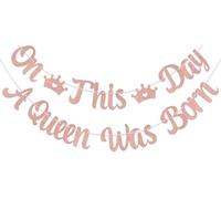 Banner in oro rosa con scritta "On This Day a Queen was Born", decorazioni per feste di compleanno, It's a Girl Gender Reveal Party Decorations, Its Me Hi Im the Birthday Girl Its Me Bday Party