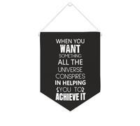 Banner in tela con scritta in inglese "When you want Something All The Universe Conspires", da appendere alla parete, decorazione per la casa, per soggiorno, camera da letto, ufficio, regali per le