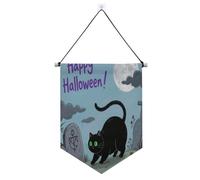 Banner in tessuto da appendere a forma di gatto nero di Halloween con asta telescopica, bandierine da appendere per ufficio, scuola, aula, dormitorio, casa