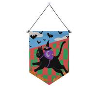 Banner in tessuto da appendere con gatti neri di Halloween con asta telescopica per porta banner decorazioni da appendere per porte, pareti, finestre, giardini, cortile