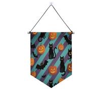 Banner in tessuto da appendere con pipistrello zucca arancione a righe di Halloween con bandiere telescopiche banner appeso decorazioni per feste per ufficio, scuola, aula, dormitorio, casa