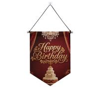 Banner in tessuto da appendere con torta rossa di buon compleanno con asta telescopica Banner decorazioni per feste all'aperto per porte, pareti, finestre, giardini, cortile