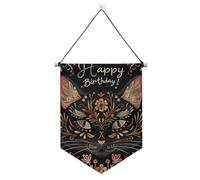 Banner in tessuto da appendere in stile marocchino bohémien Happy Birthday Animal Cat Bronzo con asta telescopica banner per feste da appendere alla parete decorazioni per feste per porte, pareti