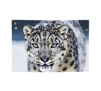 Banner leopardo delle nevi dagli occhi azzurri Banner personalizzati per feste all'aperto Lndoor con quattro fori rotondi in metallo banner segno per la decorazione di feste aziendali