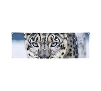 Banner leopardo delle nevi dagli occhi azzurri Banner personalizzati per feste all'aperto Lndoor con quattro fori rotondi in metallo banner segno per la decorazione di feste aziendali