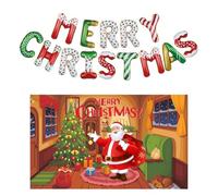 Banner natalizio 180 x 110 cm, con palloncini in alluminio, perfetto per feste di Natale, decorazione per interni ed esterni.