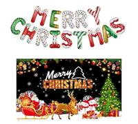 Banner natalizio 180 x 110 cm, con palloncini in alluminio, perfetto per feste di Natale, decorazione per interni ed esterni.