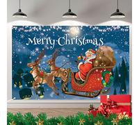 Banner Natalizio in Stile Vintage - Babbo Natale, Slitta, Cervo - Grande Banner di Buon Natale per Cabina Fotografica, Sfondo da Parete, Interni ed Esterni