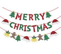 Banner Natalizio Striscione Buon Natale Decorazion Natale Bandiera Appesa Striscione Natalizio con Testo Inglese "Merry Christmas" per Decorazione Della Festa di Natale 3 Pezzi