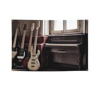 Banner Party Decor Happy Birthday Banner personalizzato con occhielli in ottone Chitarra Basso Strumenti Musicali Banner Party Sfondo Yard Banner Cartello Sfondo per Interni ed Esterni Decorazioni 119