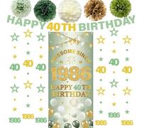 Banner per 40° compleanno da donna, 13 pezzi, verde oro impressionante dal 1986, striscioni numero 40 cerchio puntino scintillio stella ghirlanda pompon per quaranta Happy Bday forniture per feste