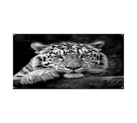 Banner per eventi, stampa tigre bianca e nera, resistente, riutilizzabile, decorazione per feste, perfetto per feste, riunioni aziendali e celebrazioni