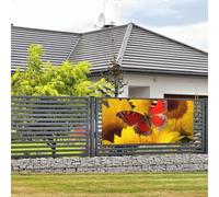 Banner per feste di benvenuto Banner festivo Girasoli gialli con farfalla rossa Banner da appendere alla parete Bandiera Fotografia Sfondi con 4 fori Portico Cartello Porta Banner Copertura
